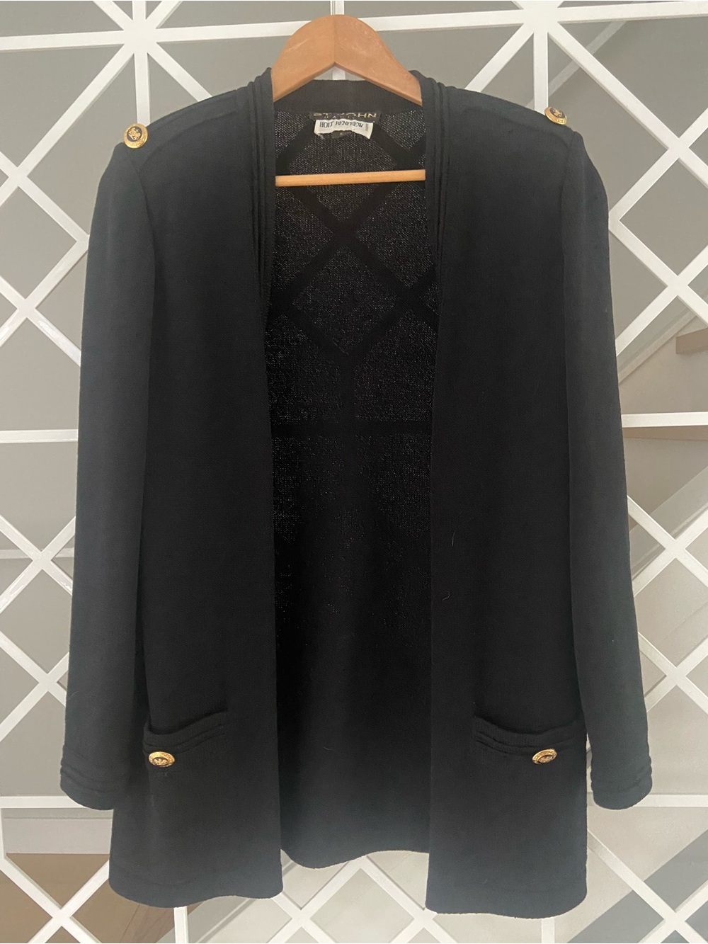 ST. JOHN Santana Knit Open Front Cardigan Small Black Wool Blend EUC - Picture 2 of 9